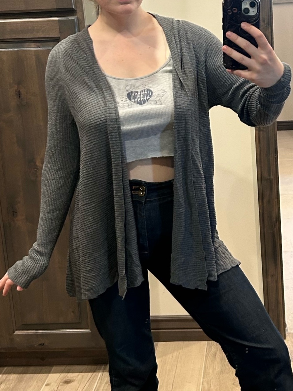 faded glory dark grey cardigan large